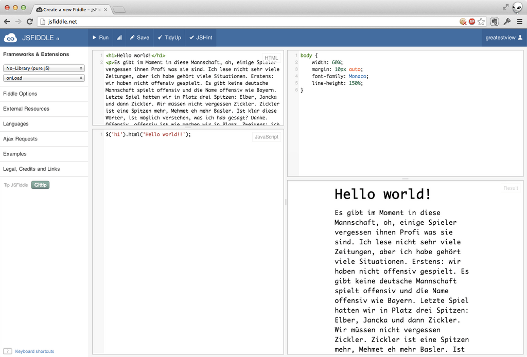Prototyping mit jsfiddle